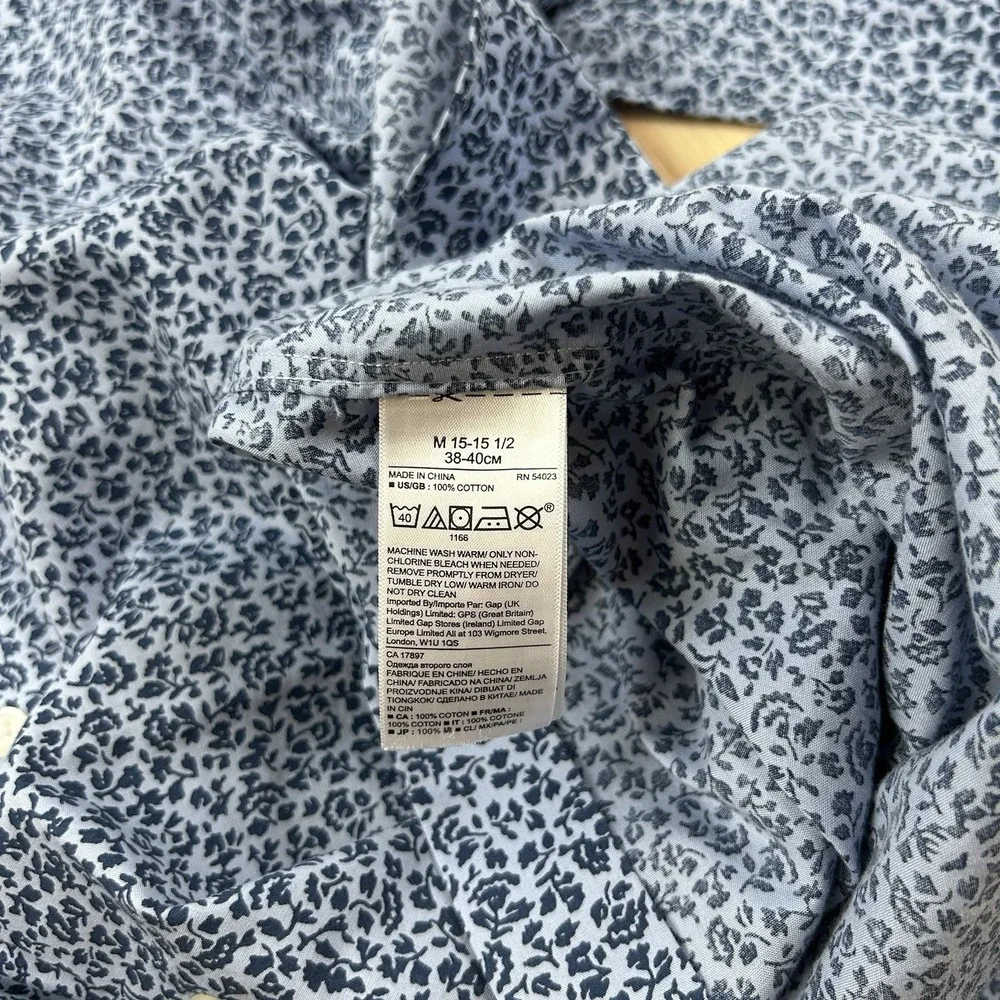 Banana Republic Men's Slim Fit Blue Floral Cotton Shirt M Long Sleeve Non Iron